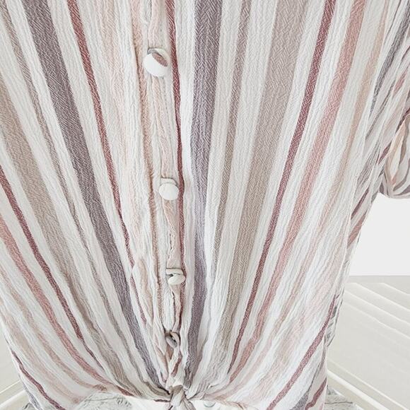 TORRID STRIPE BROWN GRAY BUTTON DOWN TIE FRONT SIZE 3(3X) - Picture 4 of 8